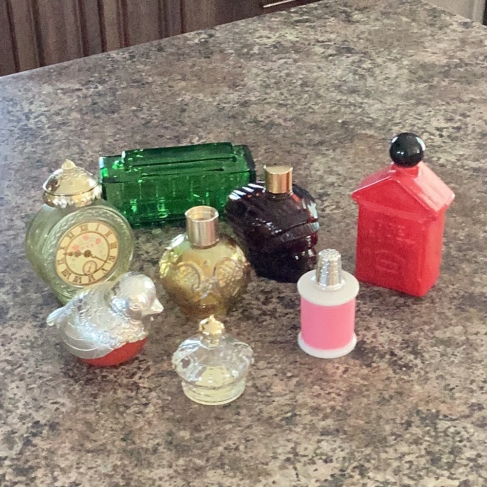 Avon Collectible Perfume Bottles - Green, Red, Gold, Pink